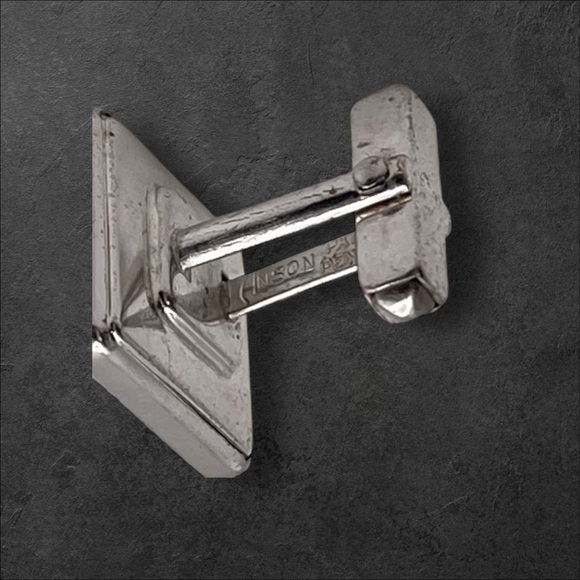 Elegant Vintage Anson Silver Tone a Black Cufflinks With Geometric Block Design - Picture 10 of 12